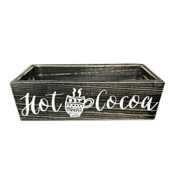 Hot Cocoa Chocolate Bar Box Storage Christmas Table Tray Decor Wood Holiday 10in - Picture 1 of 14